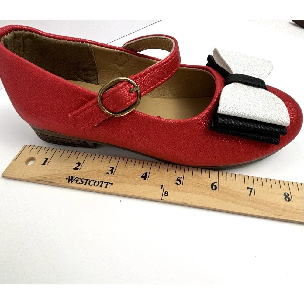 Pipperdoodles Shimmer Red Dress Shoes White Black Bow Gold Buckle EU 35  US 3